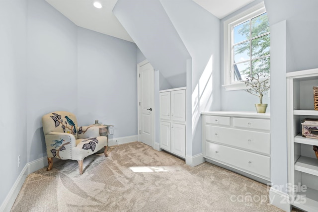 5523 Meadow Haven Ln, Charlotte, NC 28270 - sitting room featuring light colored carpet, baseboards, and lofted ceiling
