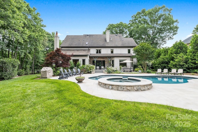5523 Meadow Haven Ln, Charlotte, NC 28270 - view of pool with a patio, a yard, a pool with connected hot tub, and a grill