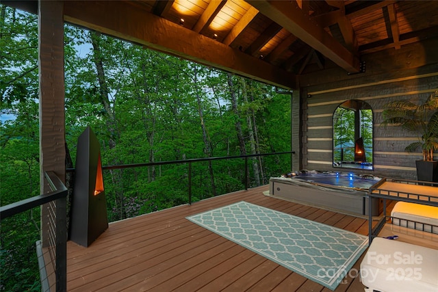 511 Asgi Trl, Maggie Valley, NC 28751 - wooden terrace with a covered hot tub