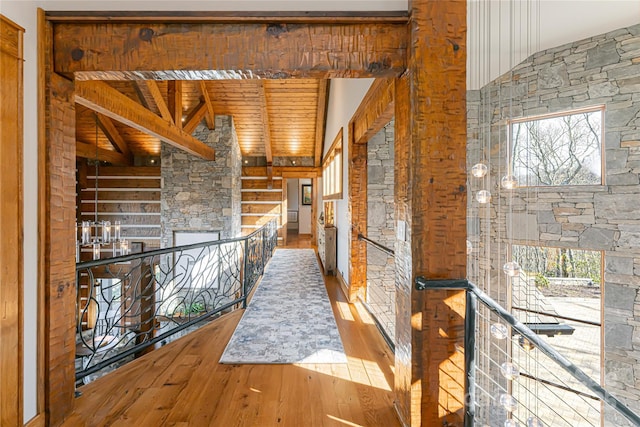 511 Asgi Trl, Maggie Valley, NC 28751 - hall with wood ceiling and wood-type flooring
