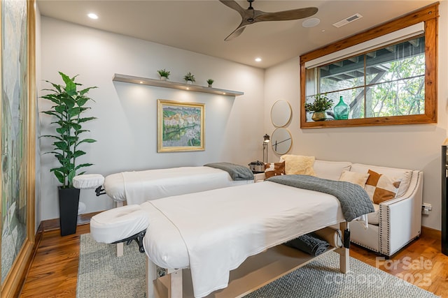 511 Asgi Trl, Maggie Valley, NC 28751 - bedroom featuring wood finished floors, recessed lighting, baseboards, and a ceiling fan