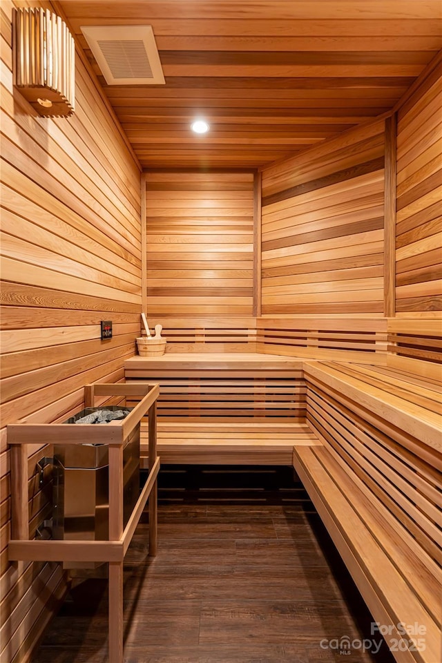511 Asgi Trl, Maggie Valley, NC 28751 - relaxing sauna featuring wood ceiling, wood walls, recessed lighting, and wood finished floors