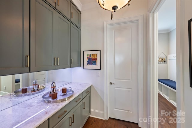 2630 Mary Butler Way, Charlotte, NC 28226 - bathroom featuring crown molding, wood finished floors, and baseboards