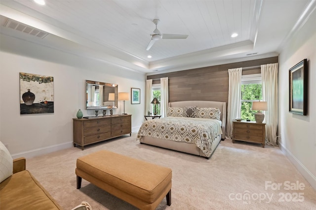 2630 Mary Butler Way, Charlotte, NC 28226 - carpeted bedroom with a tray ceiling, multiple windows, baseboards, recessed lighting, and wood ceiling