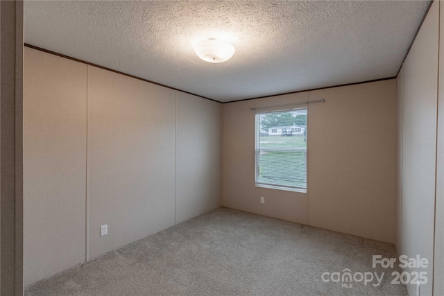 carpeted empty room with a textured ceiling