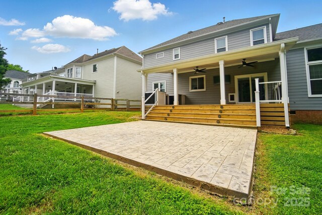 138 Montibello Dr, Mooresville, NC 28117 - rear view of house featuring a ceiling fan and a patio area