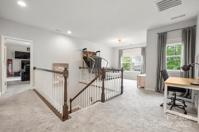 9530 Hightower Oak St, Huntersville, NC 28078 - corridor featuring carpet, an upstairs landing, an office area, recessed lighting, and baseboards