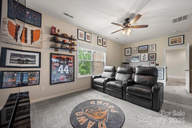 9530 Hightower Oak St, Huntersville, NC 28078 - cinema room featuring carpet floors, a ceiling fan, and baseboards