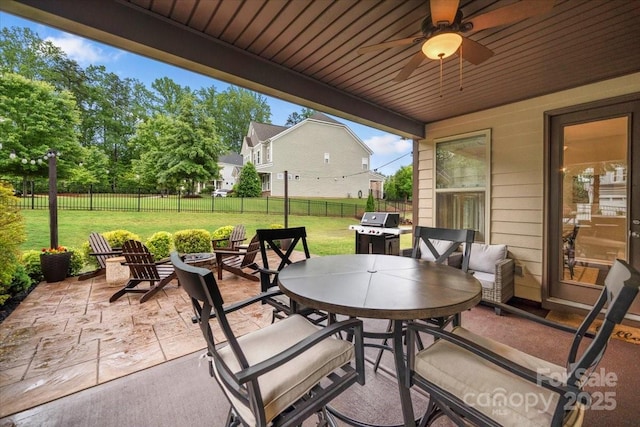 9530 Hightower Oak St, Huntersville, NC 28078 - view of patio / terrace featuring area for grilling, outdoor dining space, and ceiling fan