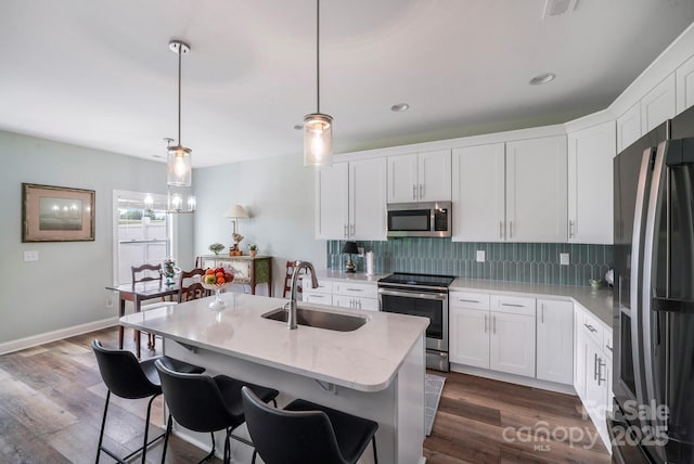 122A Deer Brook Dr Unit A, Shelby, NC 28150 - kitchen featuring appliances with stainless steel finishes, a sink, decorative backsplash, white cabinetry, and dark wood-style flooring
