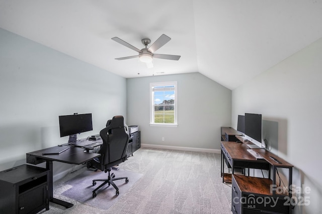 122A Deer Brook Dr Unit A, Shelby, NC 28150 - office area with ceiling fan, vaulted ceiling, and carpet flooring