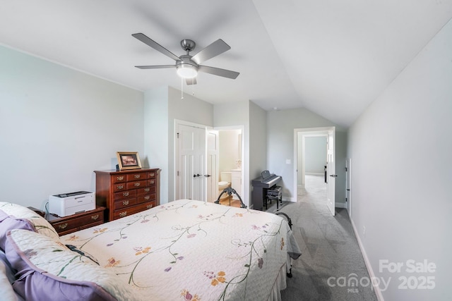 122A Deer Brook Dr Unit A, Shelby, NC 28150 - carpeted bedroom with lofted ceiling, a ceiling fan, and connected bathroom