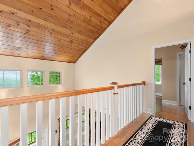 572 Multiflora Way, Waynesville, NC 28785 - corridor with lofted ceiling, wooden ceiling, wood finished floors, and baseboards
