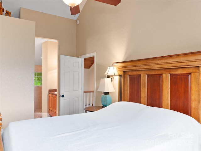 572 Multiflora Way, Waynesville, NC 28785 - bedroom featuring a ceiling fan and lofted ceiling