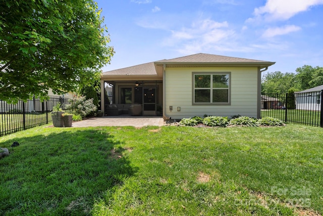 4975 Looking Glass Trl, Denver, NC 28037 - back of house with ceiling fan, a patio area, a sunroom, and roof with shingles