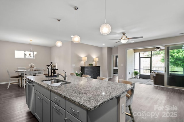 4975 Looking Glass Trl, Denver, NC 28037 - kitchen featuring a sink, dishwasher, gray cabinetry, and plenty of natural light