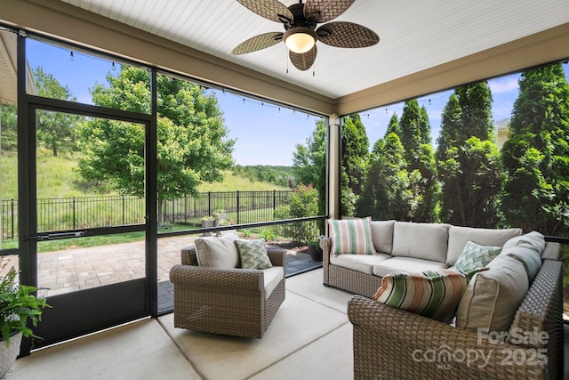 4975 Looking Glass Trl, Denver, NC 28037 - sunroom / solarium featuring an outdoor hangout area and ceiling fan