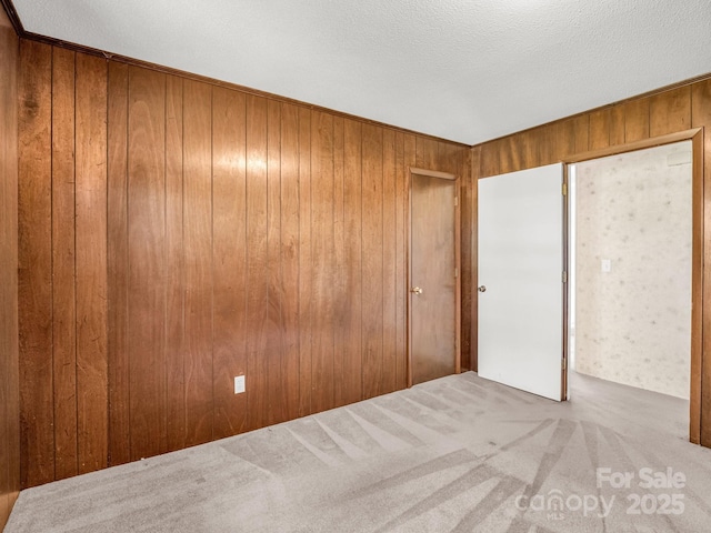 646 Terry Rd, Ellenboro, NC 28040 - unfurnished bedroom featuring wooden walls, carpet, and a textured ceiling