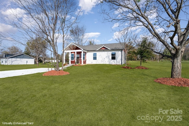 ranch-style house with a front lawn