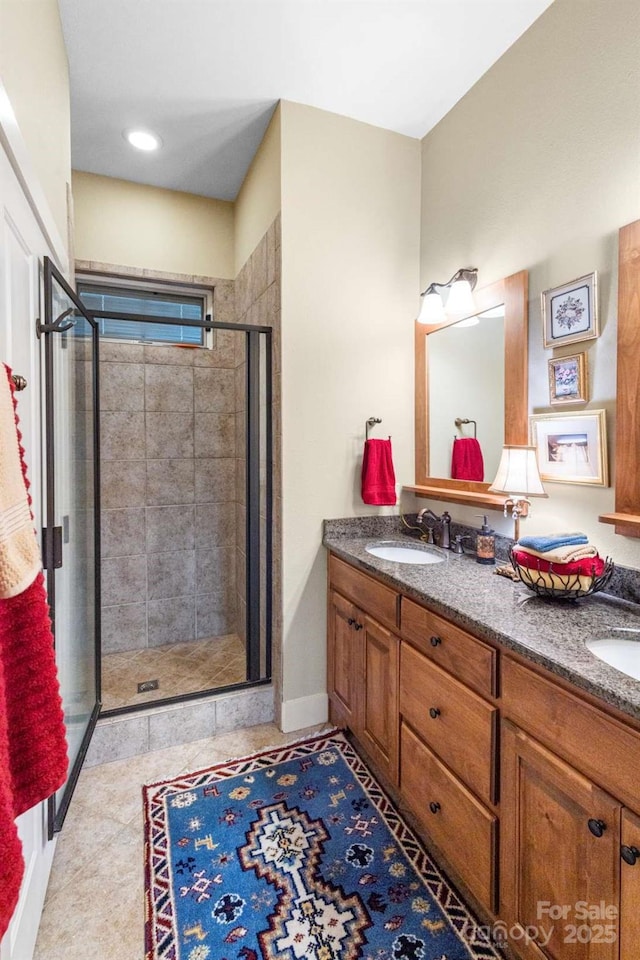 85 Southshore Dr Unit A2, Tuckasegee, NC 28783 - full bathroom featuring double vanity, a stall shower, and tile patterned floors