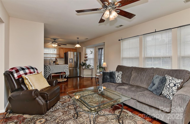 7007 Broad Leaf Ct, Indian Trail, NC 28079 - living room featuring dark wood-style floors and a ceiling fan