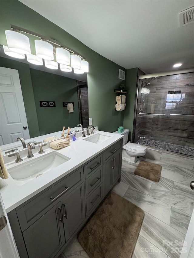 303 Sugar Top Dr Unit 2115, Sugar Mountain, NC 28604 - bathroom with a stall shower, toilet, and double vanity