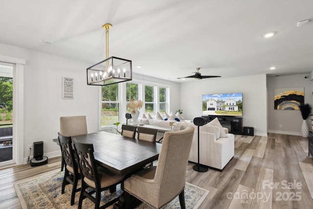4530 Tournette Dr Unit 18, Indian Land, SC 29707 - dining space featuring recessed lighting, light wood-style floors, a chandelier, baseboards, and a ceiling fan
