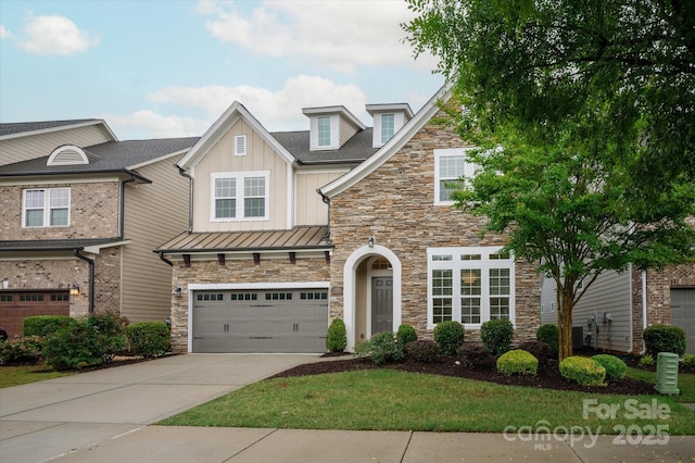 7913 Waverly Walk Ave, Charlotte, NC 28277 - view of front of house featuring stone siding, concrete driveway, a garage, and board and batten siding