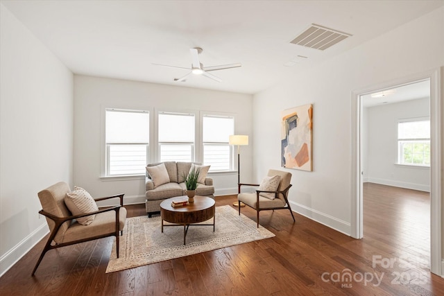 7913 Waverly Walk Ave, Charlotte, NC 28277 - sitting room featuring ceiling fan, dark wood-type flooring, and baseboards