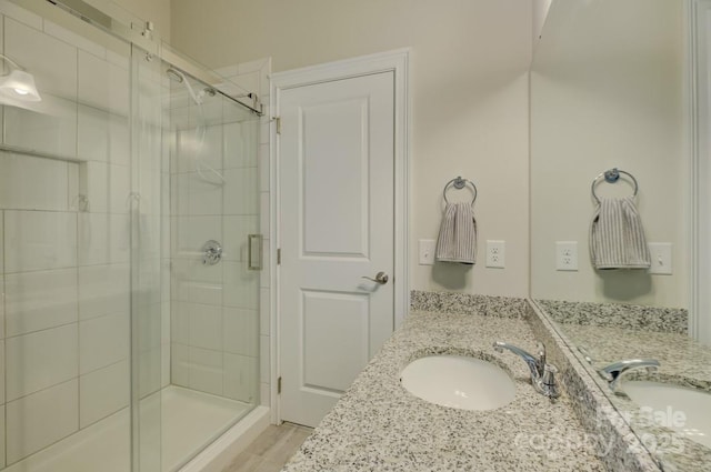 14503 Crest Ct, Charlotte, NC 28278 - full bath featuring vanity, a stall shower, and wood finished floors