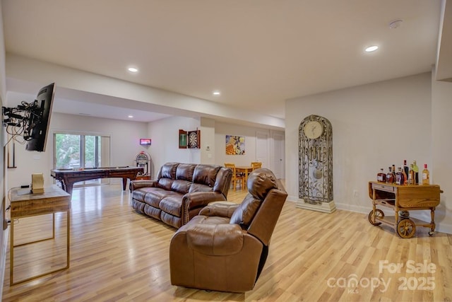 14503 Crest Ct, Charlotte, NC 28278 - living room featuring pool table, light wood-style flooring, and recessed lighting