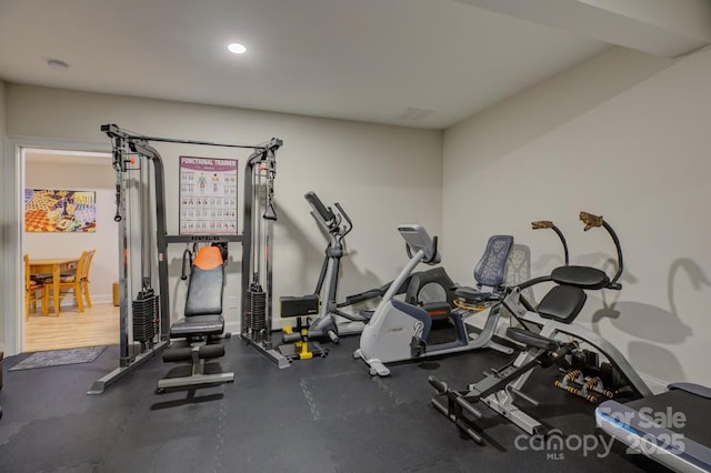 14503 Crest Ct, Charlotte, NC 28278 - exercise room featuring recessed lighting and baseboards