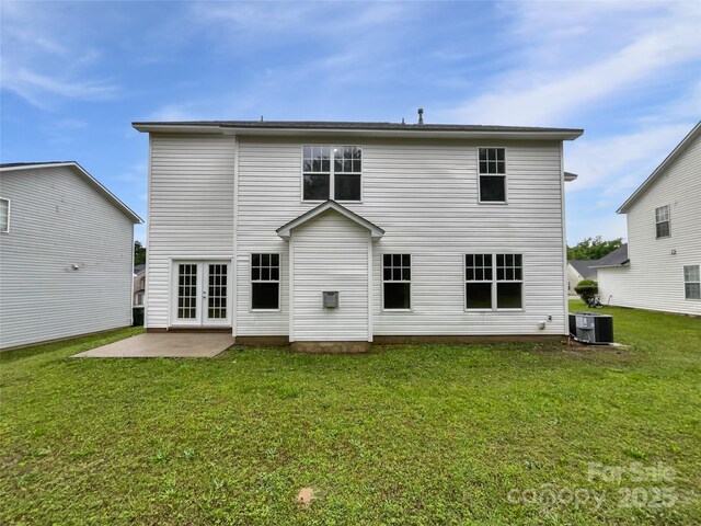 752 Raindrops Rd, Gastonia, NC 28054 - rear view of house with central AC, a yard, a patio area, and french doors