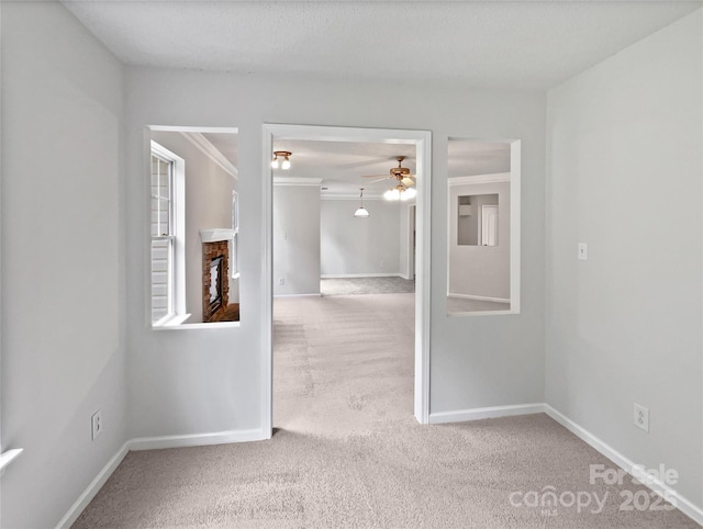 752 Raindrops Rd, Gastonia, NC 28054 - spare room with carpet flooring, ceiling fan, baseboards, and crown molding