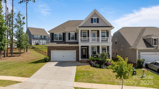 1001 Linn Cv, Waxhaw, NC 28173 - view of front of property featuring board and batten siding, a porch, driveway, brick siding, and an attached garage