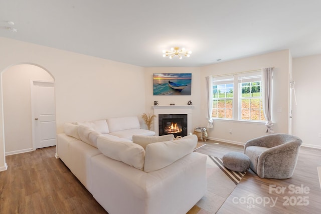 1001 Linn Cv, Waxhaw, NC 28173 - living area featuring wood finished floors, baseboards, and arched walkways
