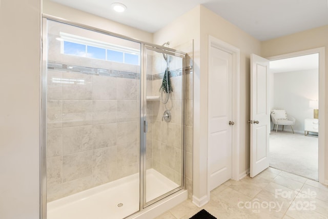 1001 Linn Cv, Waxhaw, NC 28173 - bathroom with a shower stall, tile patterned flooring, and baseboards
