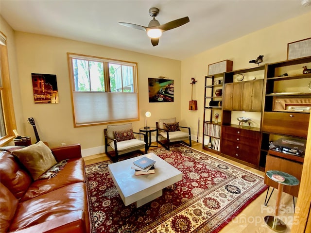 7 Bee Balm Way, Asheville, NC 28804 - living area featuring a ceiling fan, baseboards, and wood finished floors