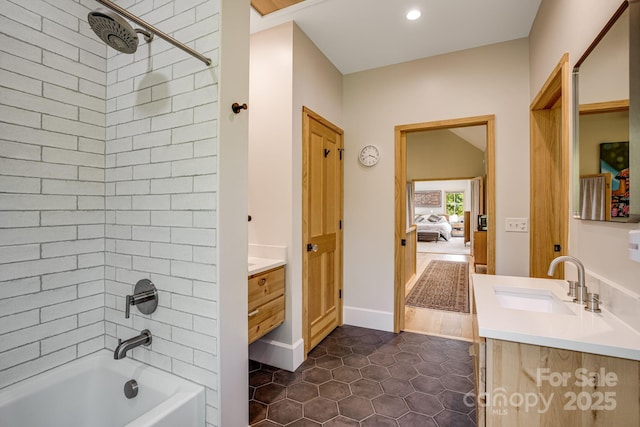 7 Bee Balm Way, Asheville, NC 28804 - ensuite bathroom with vanity, tile patterned floors, bathing tub / shower combination, and recessed lighting