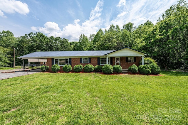 1094/1092 Curve View Rd, Lincolnton, NC 28092 - ranch-style house with driveway, covered porch, an attached carport, a front yard, and brick siding