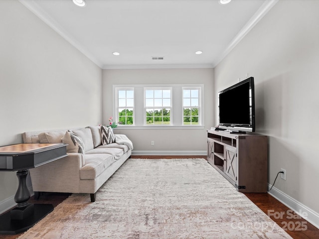 2521 Neely Store Rd, Rock Hill, SC 29730 - living room featuring dark wood finished floors, ornamental molding, baseboards, and recessed lighting