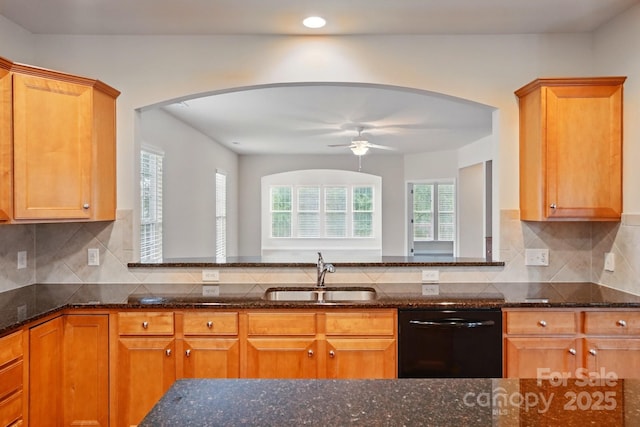 1030 Pinehurst Ln, Fort Mill, SC 29707 - kitchen featuring dishwasher, a sink, arched walkways, plenty of natural light, and recessed lighting