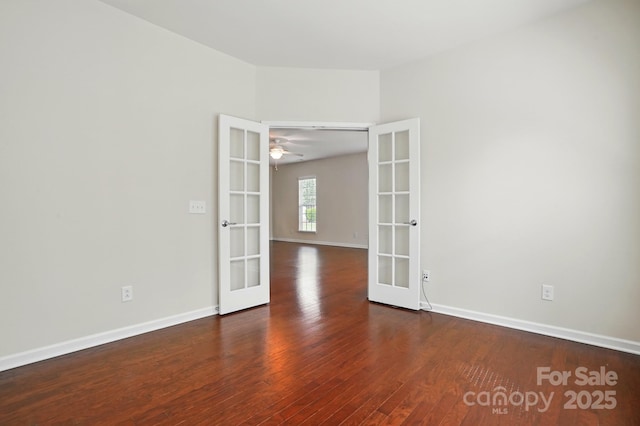 1030 Pinehurst Ln, Fort Mill, SC 29707 - spare room with french doors, wood finished floors, baseboards, and a ceiling fan