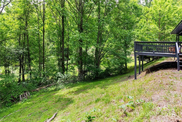 214 Hidden Creek Ln, Burnsville, NC 28714 - view of yard featuring a deck and a view of trees