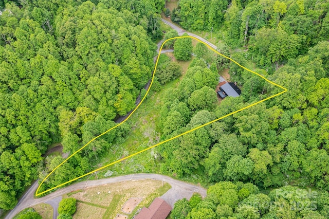 214 Hidden Creek Ln, Burnsville, NC 28714 - aerial view of property and surrounding area with property parcel outlined and a heavily wooded area
