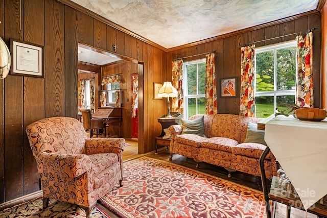 1186 US-70 Hwy, Black Mountain, NC 28711 - living area featuring wood walls, crown molding, and wood finished floors
