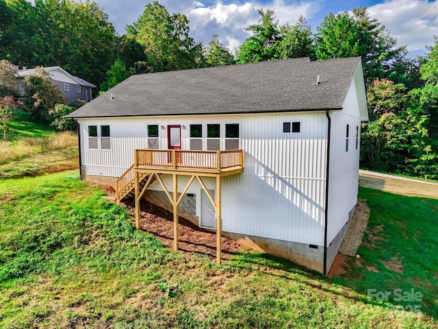 220 Pine Ridge Rd, Mars Hill, NC 28754 - rear view of property featuring stairs, a deck, a yard, crawl space, and a shingled roof