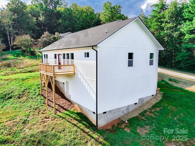 220 Pine Ridge Rd, Mars Hill, NC 28754 - view of side of home featuring crawl space, a lawn, a wooden deck, stairs, and roof with shingles