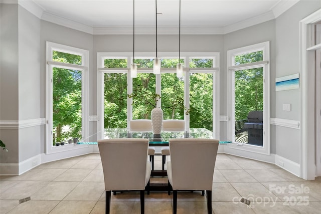 14515 Nolen Ln, Charlotte, NC 28277 - dining area featuring plenty of natural light, light tile patterned floors, and crown molding