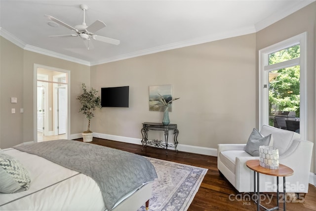 14515 Nolen Ln, Charlotte, NC 28277 - bedroom featuring crown molding, wood finished floors, baseboards, and ceiling fan